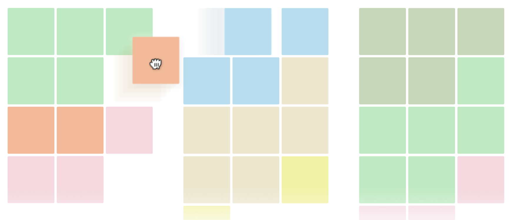 Aperçu de l'interface Journey Outliner — drag and drop de scènes colorées sur trois colonnes